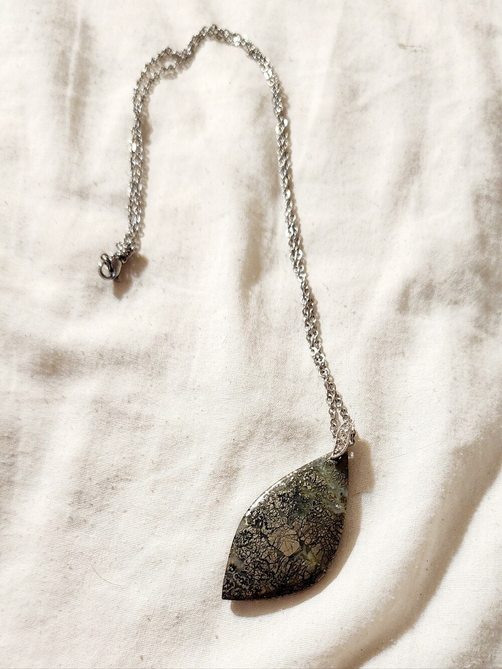 Silver-Tone Pyrite Agate Pendant Necklace - Unbranded